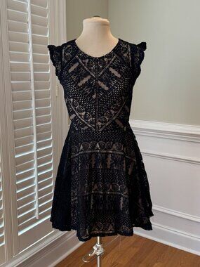 City Triangle Black Lace Overlay Dress - Size S